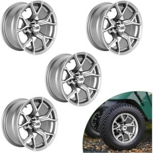 imageUniversal Aluminum 14quot Five Spoke Wheels Set of 4 with SS Center Caps Golf Cart Accessories Lightweight Machined Grey For EZGO For Club Car For Yamaha