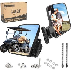image10L0L Golf Cart Mirrors Universal Convex Rear View Folding Side Mirror for Yamaha Club Car EZGO Adjustable 180 HD Glass MirrorsBlack