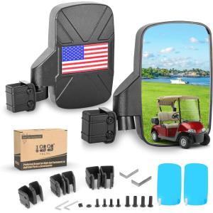image10L0L NoDrill Golf Cart Mirrors  Universal Fit for Yamaha EZGO Club Car  Foldable ampamp VibrationProofFlag Reflective Sticker Back