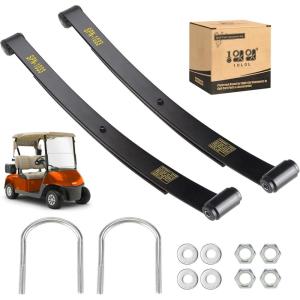 image10L0L Heavy Duty Golf Cart Rear 2Leaf Tapped Leaf Springs Set with Bushing Kit U Bolts Nuts Fits EZGO RXV Golf Cart 20082013 OEM 603498 604494 2Pack