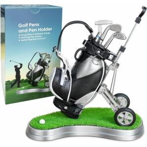 image10L0L Gift for Men Golf Pen Holder Desk Accessories for Golfers 3 Club Pens Mini Gold Bag Office Decor Funny Stocking Stuffers on Birthday Christmas Fathers Day Golf BagGolf Push Cart