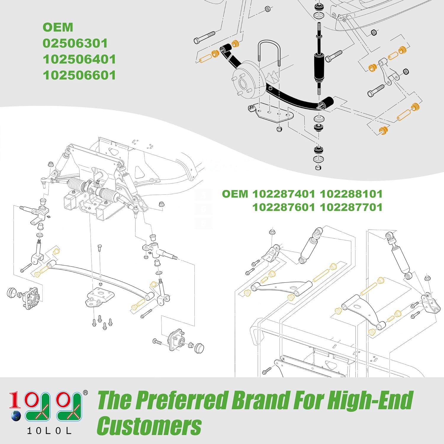 image10L0L Complete Golf Cart Bushing Sleeve kit for Club Car Precedent 2004up Golf Cart Replace OEM 102506601 102506301 102506401 102287401 102288101 102287601 102287701Front and Rear