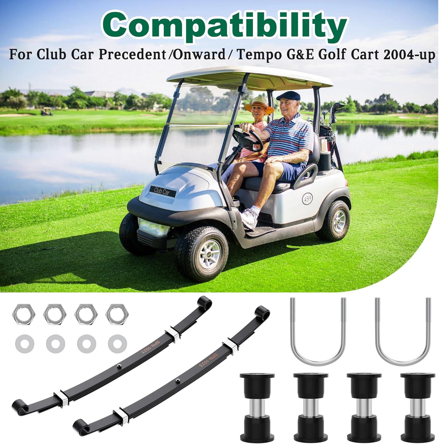 image10L0L Golf Cart Heavy Duty 4Leaf Rear Leaf Spring Kit for Club Car PrecedentOnwardTempo 2004up with Bushings Sleeves U Bolts Replace OEM 102509301 102513001