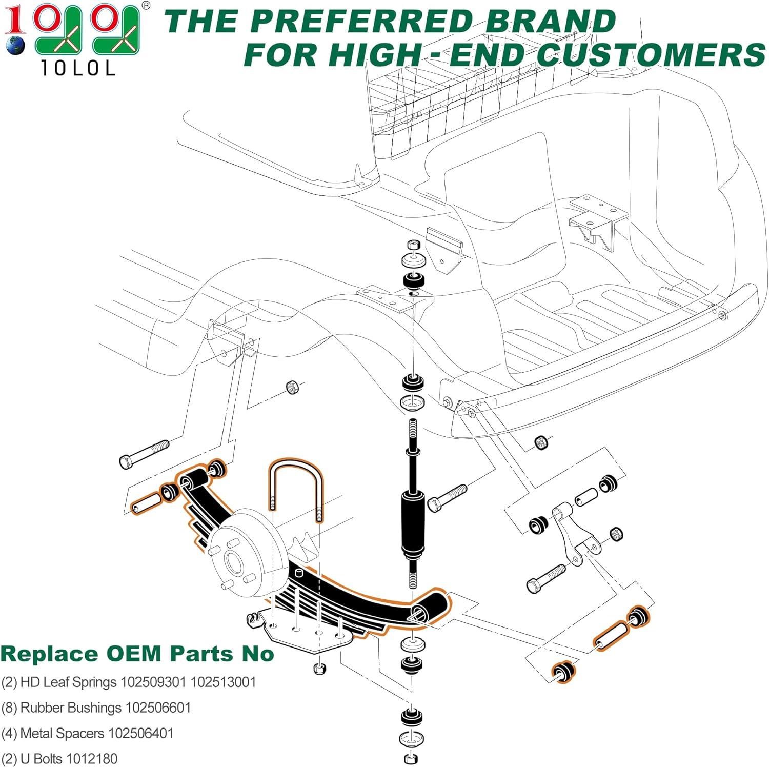 image10L0L Golf Cart Heavy Duty 4Leaf Rear Leaf Spring Kit for Club Car PrecedentOnwardTempo 2004up with Bushings Sleeves U Bolts Replace OEM 102509301 102513001
