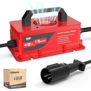 image10L0L 15 AMP 48 Volt Golf Cart Charger for Club Car DS and Precedent with 3Pin Round Plug Lightweight Smart Charging for Lead Acid Batteries AutoShut Off Protection  BlackRedRed