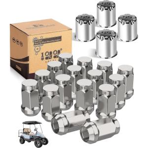 image10L0L Chrome Golf Cart Center Caps ampamp Wheel Lug Nuts Kit 4 PCS ITP SS Wheel Center Hub Caps Outer Diameter 2734 PCS and 16 PCS Wheel Lug Nuts Thread Size 12quot for Most EZGO Club CarChrome Golf Cart Center Caps  Wheel Lug Nuts Kit