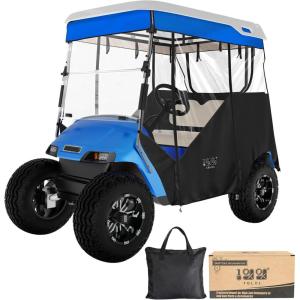 image:image10L0L 2 Passenger TrackStyle Golf Cart Enclosure Cover for EZGO TXT 600D HeavyDuty Fabric Windproof Waterproof amp Insulated Rain Cover Easy RollUp Driving Enclosure with Awning TrackBlue