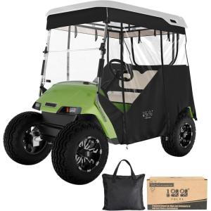 image:image10L0L 2 Passenger TrackStyle Golf Cart Enclosure Cover for EZGO TXT 600D HeavyDuty Fabric Windproof Waterproof amp Insulated Rain Cover Easy RollUp Driving Enclosure with Awning TrackBlack