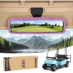 image:image10L0L Bling Rhinestone Golf Cart Mirror for Yamaha EZGO Club Car Universal 360 Adjustable Crystal Diamond Rear View Mirror with Wide Angle View Shatterproof Glass Lens Easy InstallationPink