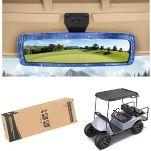 image:image10L0L Bling Rhinestone Golf Cart Mirror for Yamaha EZGO Club Car Universal 360 Adjustable Crystal Diamond Rear View Mirror with Wide Angle View Shatterproof Glass Lens Easy InstallationBlue