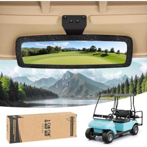 image:image10L0L Bling Rhinestone Golf Cart Mirror for Yamaha EZGO Club Car Universal 360 Adjustable Crystal Diamond Rear View Mirror with Wide Angle View Shatterproof Glass Lens Easy InstallationBlack