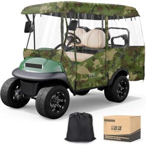 image:image10L0L Golf Cart Enclosure 4 Passenger 86 Extended Roof for Yamaha Club Car Tempo Onward EZGO 4Seater 600D Waterproof Rain CoverTransparent Tail Light Panel 4Sided Clear WindowsCamo