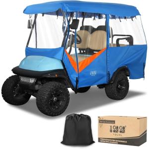 image:image10L0L Golf Cart Enclosure 4 Passenger 86 Extended Roof for Yamaha Club Car Tempo Onward EZGO 4Seater 600D Waterproof Rain CoverTransparent Tail Light Panel 4Sided Clear WindowsBlue Orange