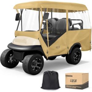 image:image10L0L Golf Cart Enclosure 4 Passenger 86 Extended Roof for Yamaha Club Car Tempo Onward EZGO 4Seater 600D Waterproof Rain CoverTransparent Tail Light Panel 4Sided Clear WindowsKhaki Gray