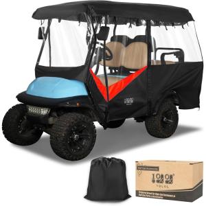 image:image10L0L Golf Cart Enclosure 4 Passenger 86 Extended Roof for Yamaha Club Car Tempo Onward EZGO 4Seater 600D Waterproof Rain CoverTransparent Tail Light Panel 4Sided Clear WindowsBlack Red