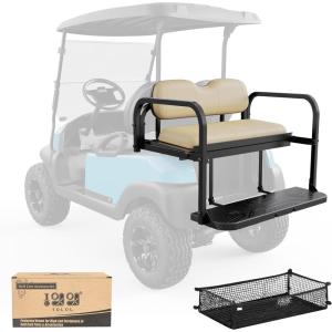 image:image10L0L Golf Cart Rear Seat Kit for Club Car PrecedentTempoOnward 2004Up  Back Flip Seat with HighDensity Foam Cushions  Fold Down Rear Seat  Includes Free 4 Passenger Golf Cart Cargo NetBeige Cushions